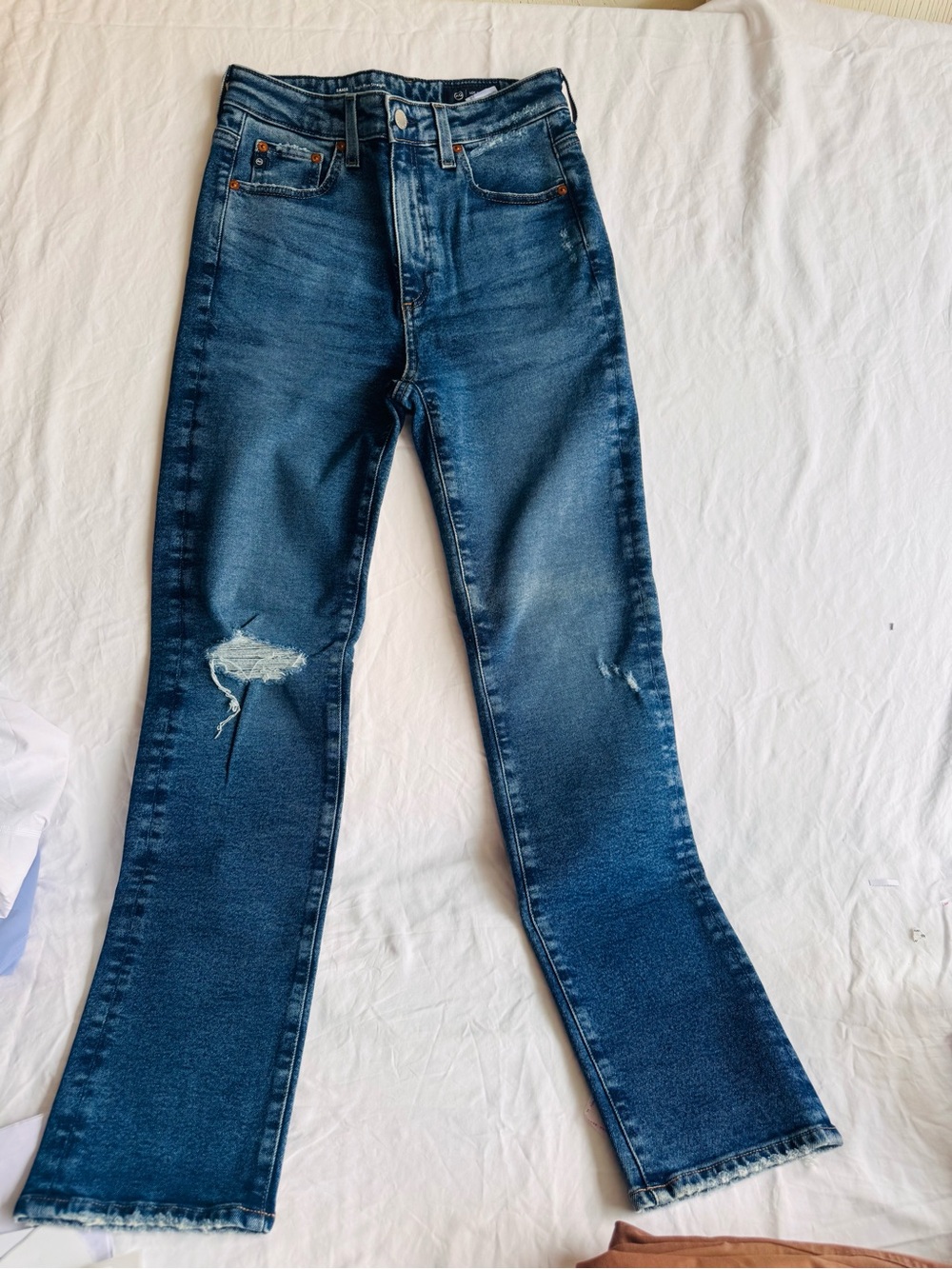 AG Adriano Goldschmied Blue Distressed Flared Jeans